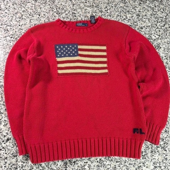 Polo Ralph Lauren Sweaters - Polo Ralph Lauren Women's Vtg 90's Red USA American Flag Knit Sweater Large